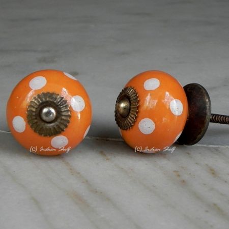 Orange White Dot Round Knob