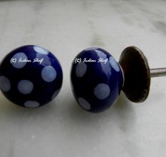 Navy Blue Small Ceramic Polka Knob