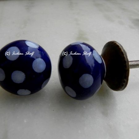 Navy Blue Small Ceramic Polka Knob