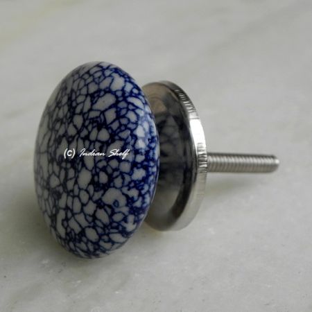 Navy Blue Marble Flat Knob