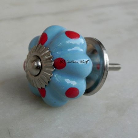 Sky Blue Red Polka Dresser Knob