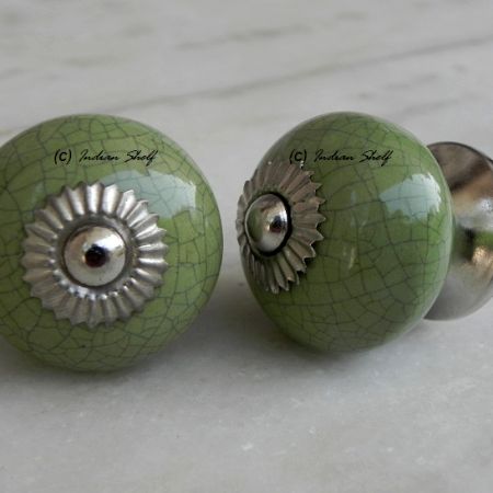 Green Black Crackle Cabinet Knob