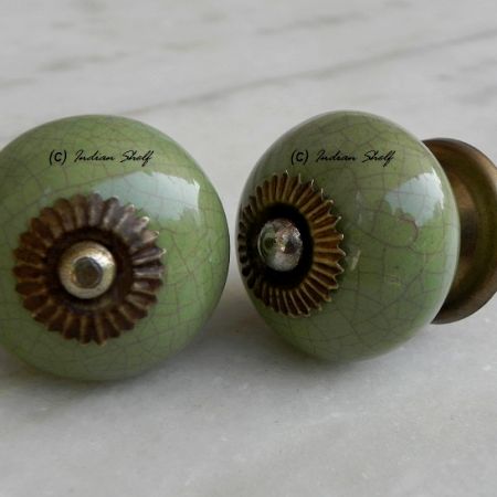 Green Pink Crackle Dresser Knob