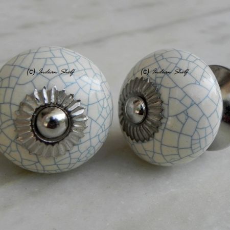 Cream Blue Crackle Dresser Knob