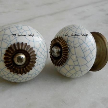 Cream Blue Crackle Dresser Knob