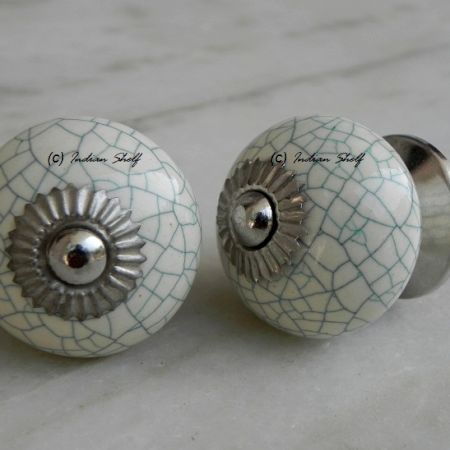 Cream Green Crackle Handmade Knob