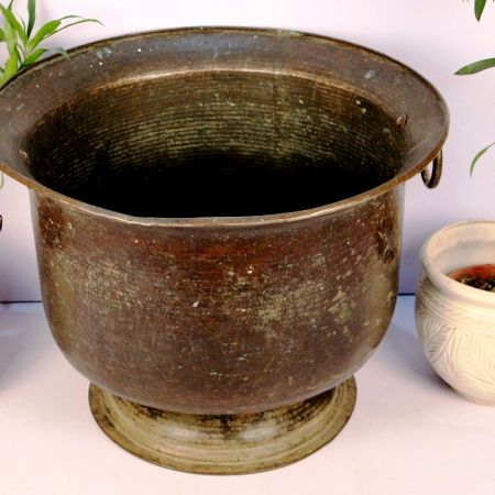 Handmade Bronze Urn Planter With Ring Handles
