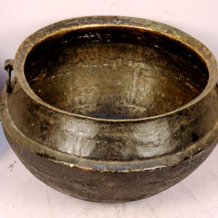 Huge Hammered Brass Garden Planter/ Handled Pot