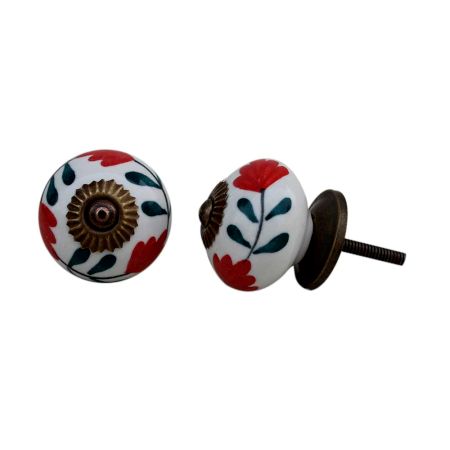 Red Floral Dresser Knob