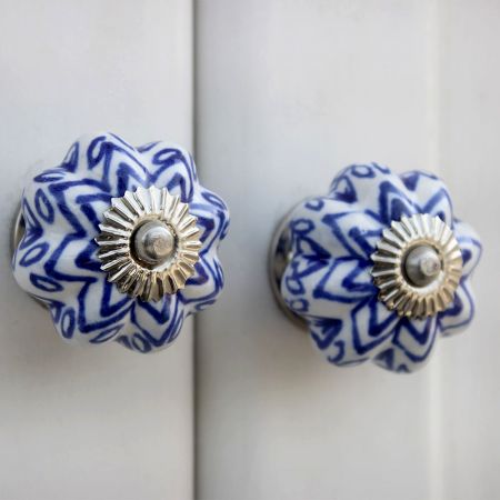 Blue Floral Melon Ceramic Knob