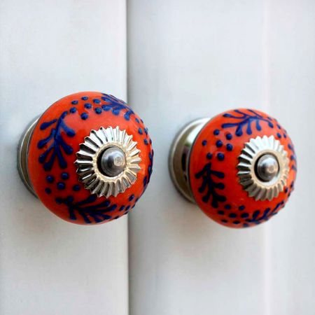 Navy Blue Orange Leaf Drawer Knob