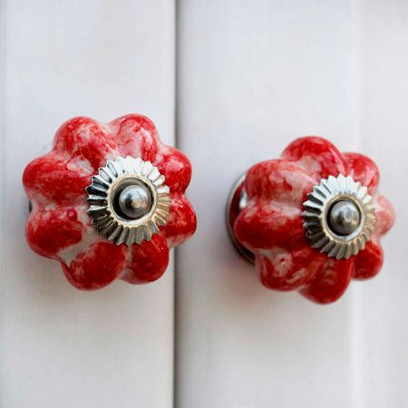 Red Marble Melon Drawer Knob