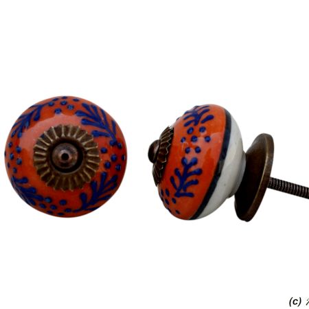 Navy Blue Orange Leaf Drawer Knob