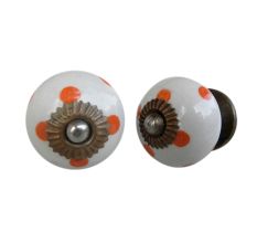 Orange White Polka Dot Cabinet Knob