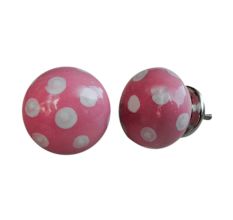 Pink White Polka Ceramic Drawer Knob