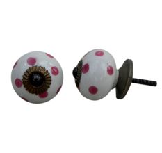 White Pink Dot Ceramic Drawer Knob
