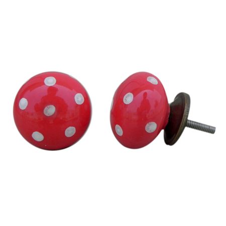 Red White Polka Ceramic Flat Drawer Knob