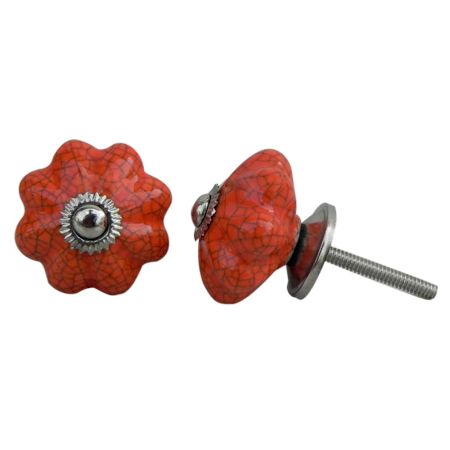 Orange Crackle Melon Ceramic Drawer Knob