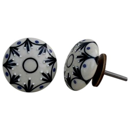 Black Floral Flat Knob
