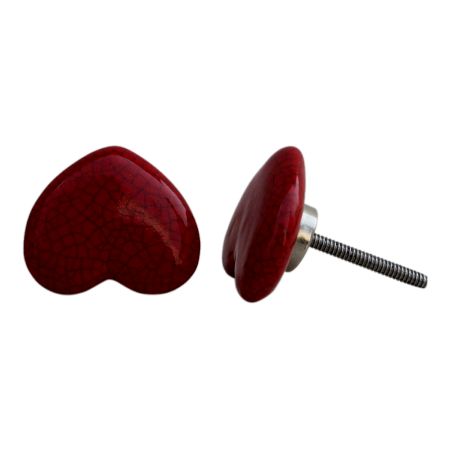 Red Heart Crackle Ceramic Dresser Knob