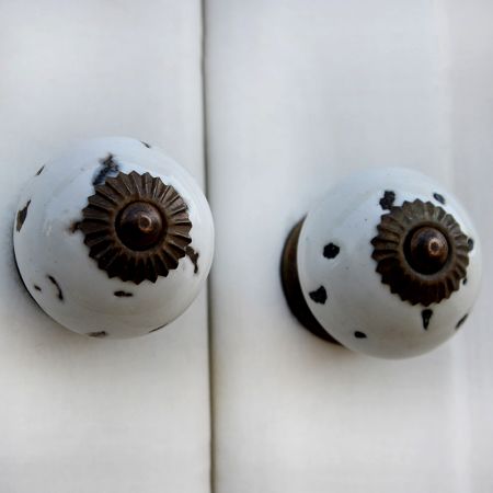 White Etched Round Knob