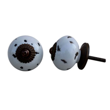 White Etched Round Knob