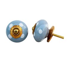 Light Grey White Polka Ceramic Knob