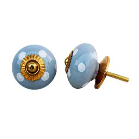 Light Grey White Polka Ceramic Knob