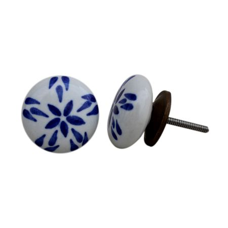 Blue Floral Flat Knob