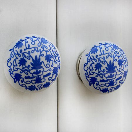 Blue Floral Flat Knob
