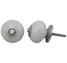 White Cream Polka Ceramic Cabinet Knob