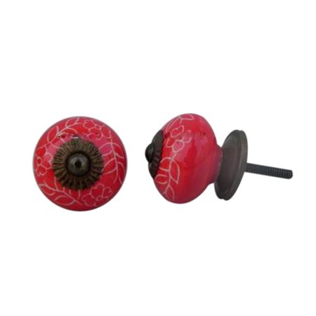 Red Leaf Floral Ceramic Knob