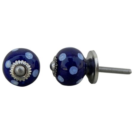 Navy Blue Polka Small Ceramic Knob