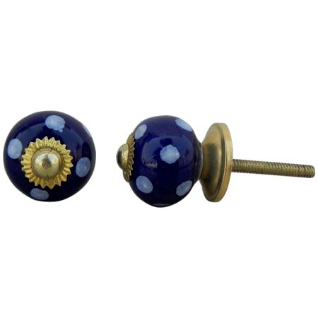 Navy Blue Polka Small Ceramic Knob