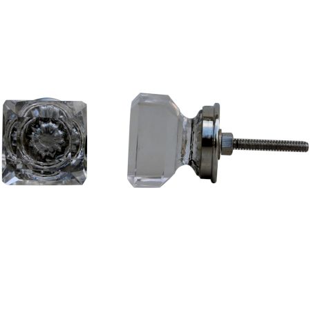 Clear Silver Square Drawer Knobs