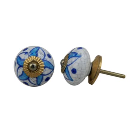Turquoise Floral Crackle Ceramic Drawer Knob