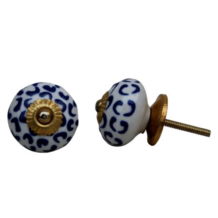 White Blue Floral Ceramic Knob