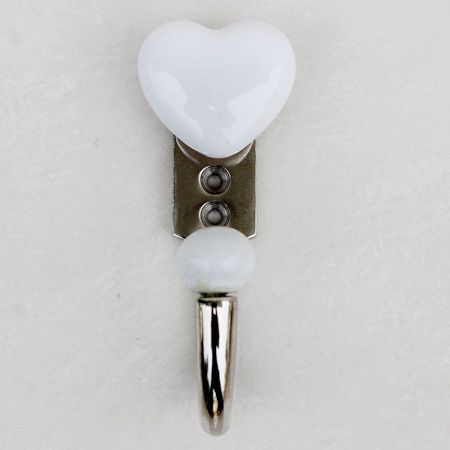 White Heart Ceramic Hooks