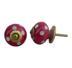 Blood Red White Polka Wardrobe Knob