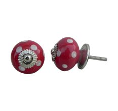 Blood Red White Polka Wardrobe Knob