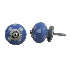 Slate Blue White Polka Ceramic Knob