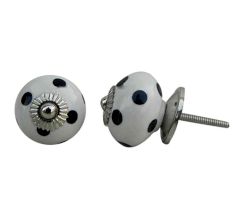 White Black Polka Dotted Furniture Knob