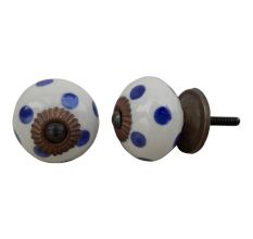 Cream Navy Blue Polka Drawer Knob