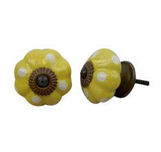 Yellow White Polka Melon Ceramic Knob
