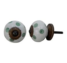 White Smoky Green Polka Ceramic Furniture Knob