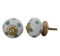 White Smoky Green Polka Ceramic Furniture Knob