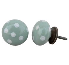 Smoky Green White Polka Ceramic Wardrobe Knob