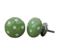 Green White Polka Ceramic Cabinet Knob