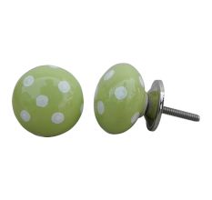 Green White Polka Ceramic Almirah Knob