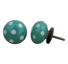 Sea Green White Polka Dotted Ceramic Knob